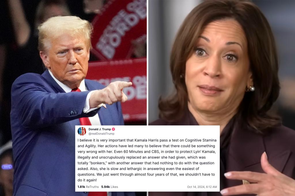 Donald Trump demands Kamala Harris take cognitive test